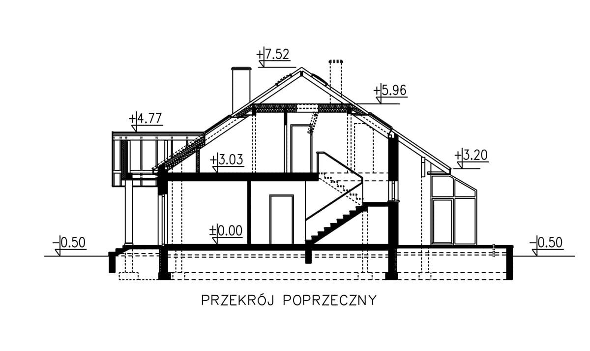 Przekrój domu BW-52 dwulokalowy