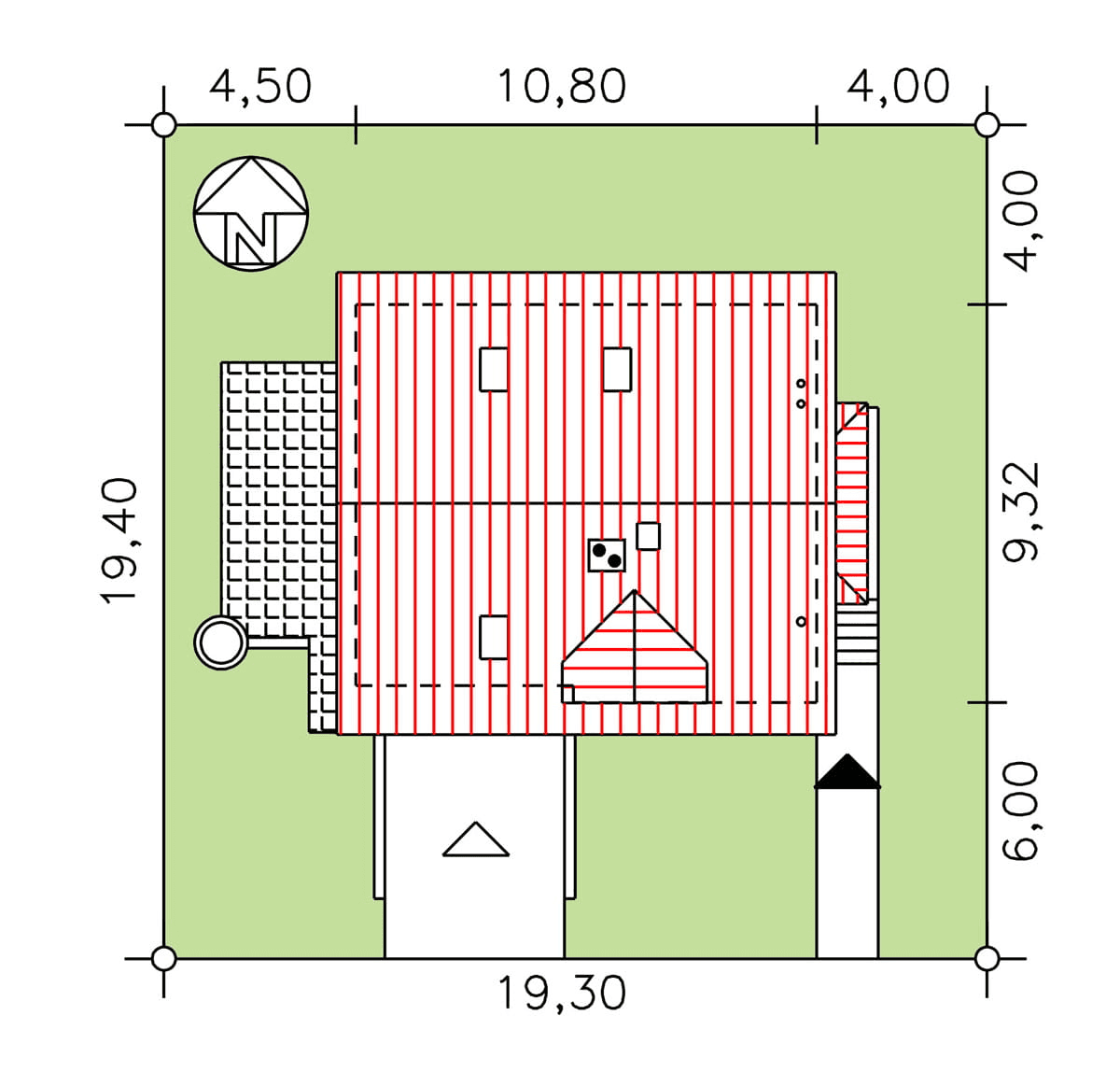 Rzut usytuowania domu jednorodzinnego BW-53 na działce