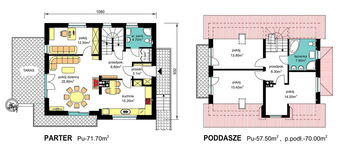 Rzuty parter/poddasze domu jednorodzinnego BW-53