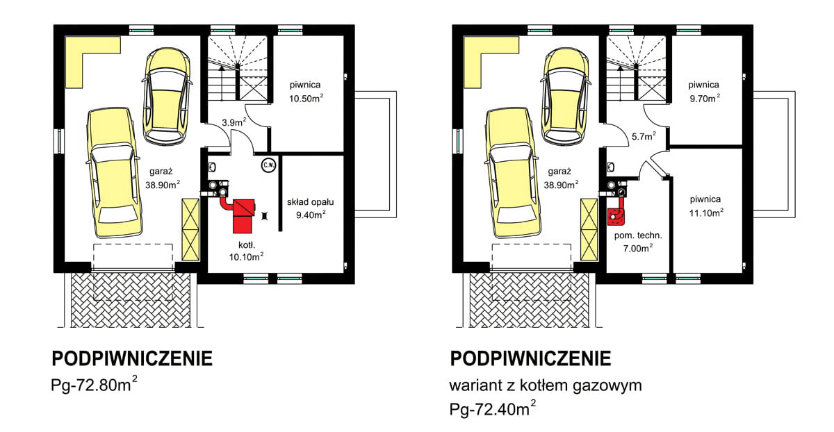 Rzuty podpiwniczenia domu jednorodzinnego BW-53