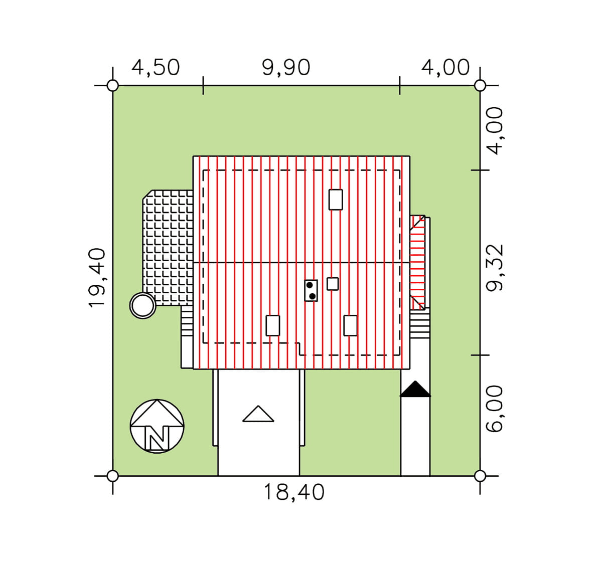 Rzut usytuowania domu jednorodzinnego BW-53 wariant 1 na działce