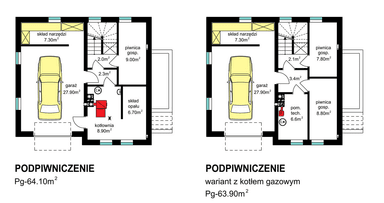 Rzuty podpiwniczenia domu jednorodzinnego BW-53 wariant 1