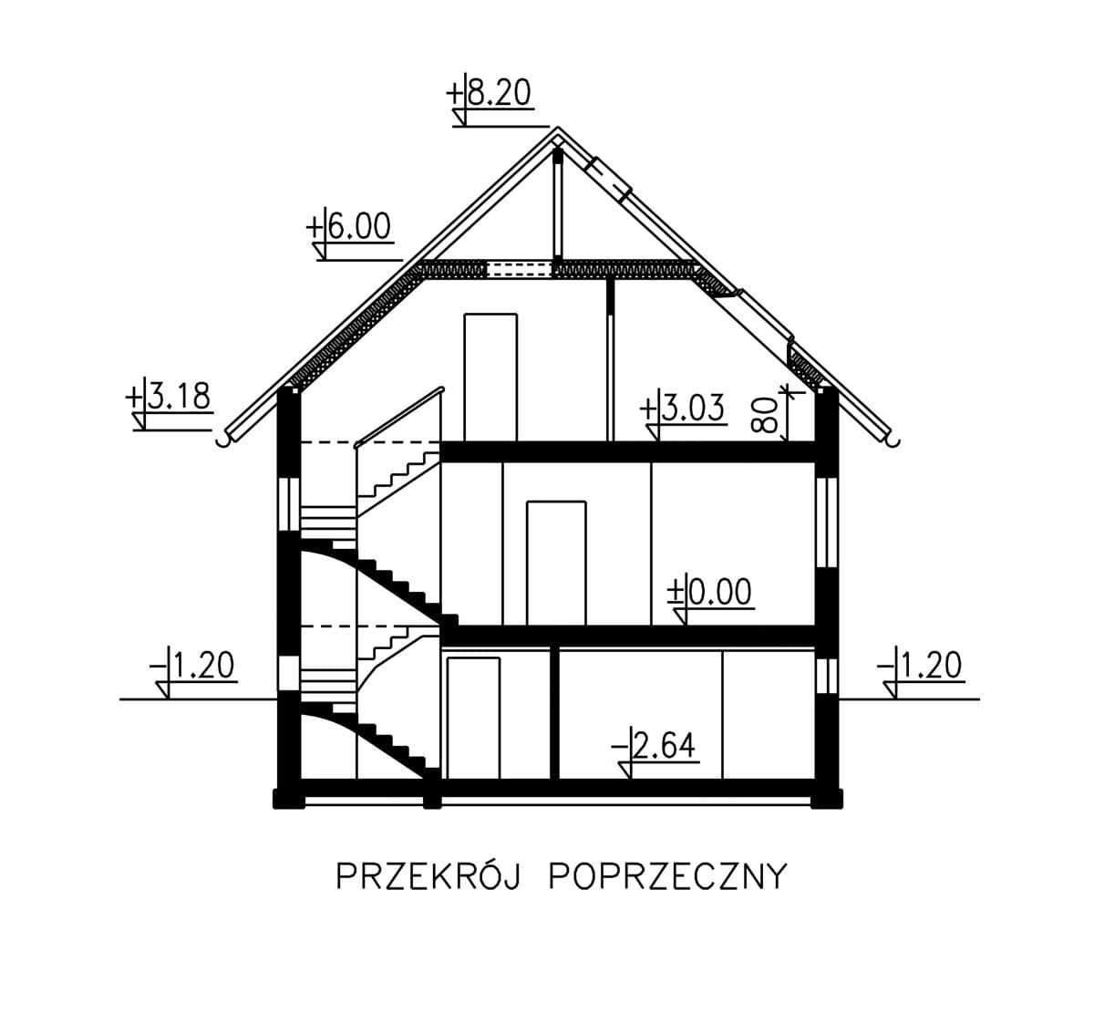 Przekrój domu jednorodzinnego BW-53 wariant 1