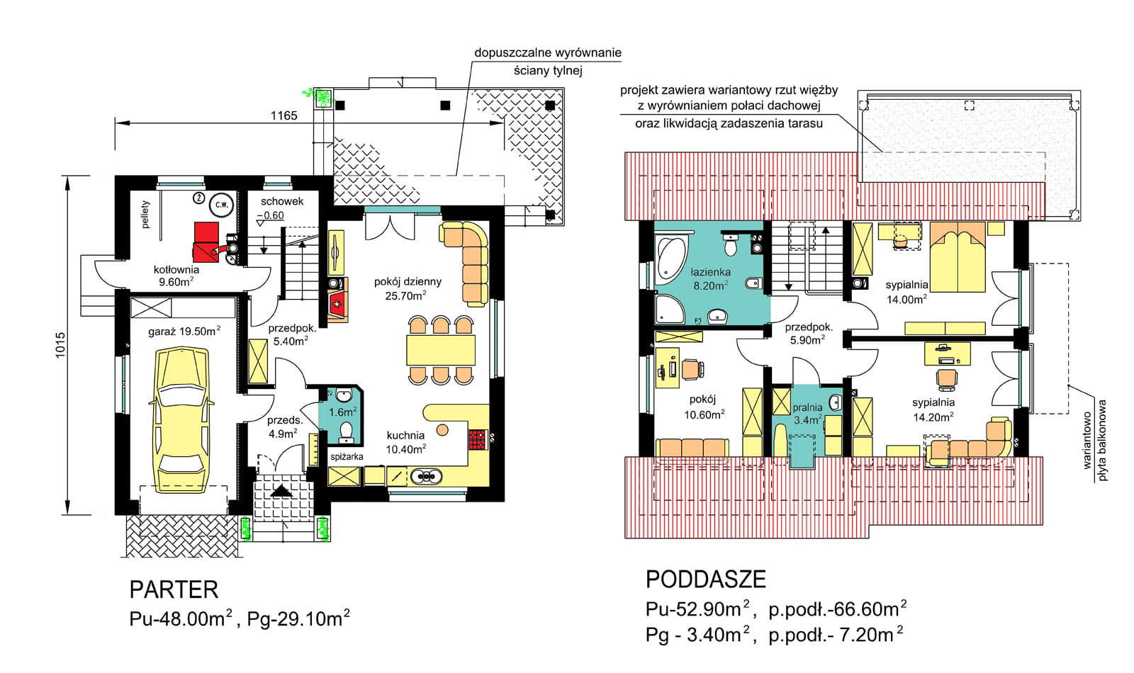 Rzuty parter/poddasze domu jednorodzinnego BW-55
