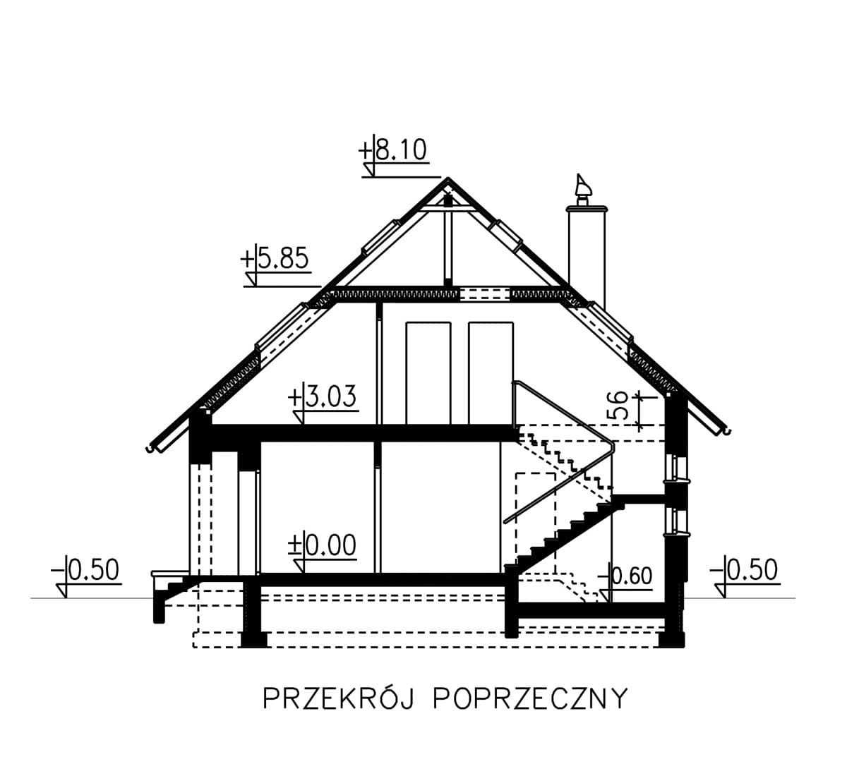 Przekrój domu jednorodzinnego BW-55