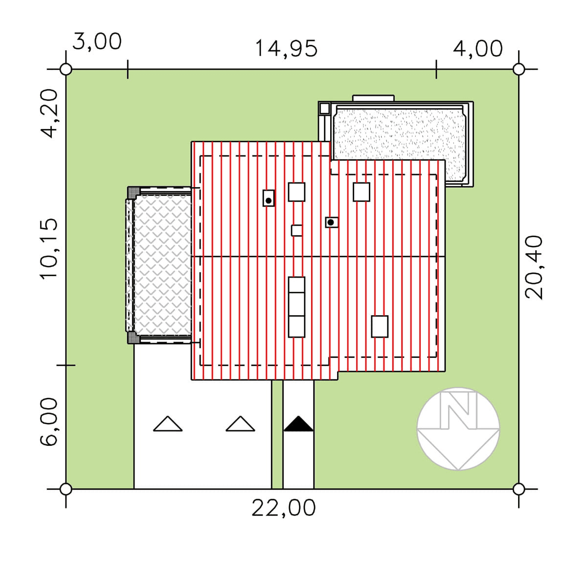 Rzut usytuowania domu jednorodzinnego BW-55 wariant 1. na działce