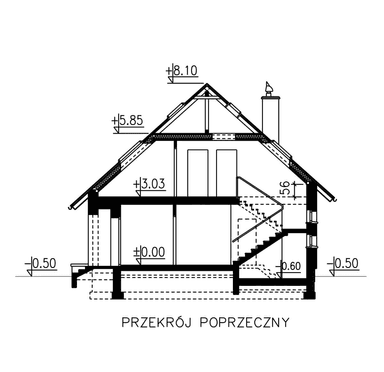 Przekrój domu jednorodzinnego BW-55 wariant 1.