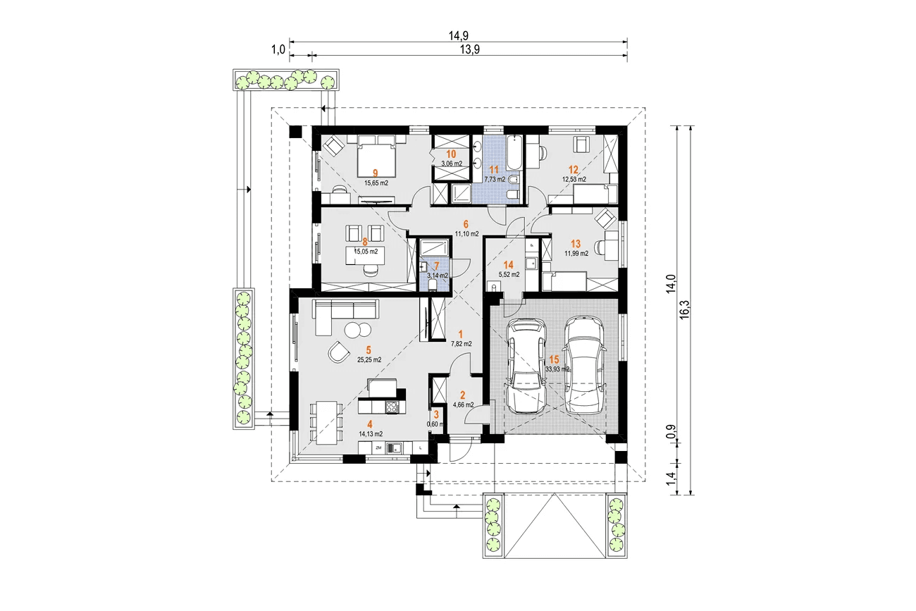 Rzut parteru w domu parterowym Karol Polo