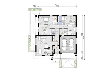 Rzut parteru w domu parterowym Karol Polo