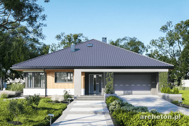 Widok na dom jednorodzinny parterowy Karol Polo