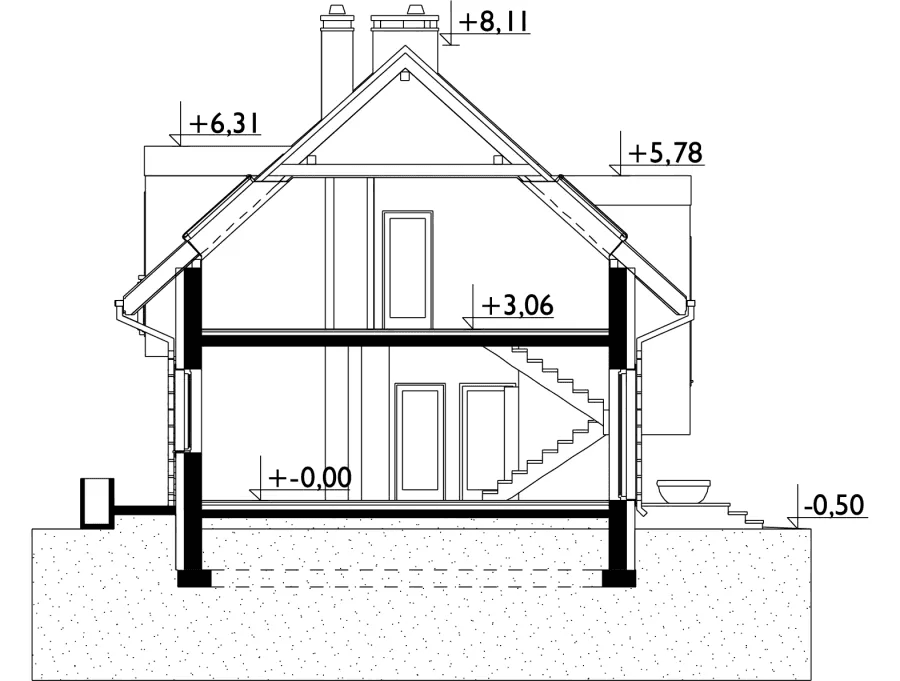 Przekrój w projekcie domu Margo Kubik