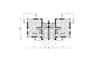 Rzut parteru dom jednorodzinny dwulokalowy Igro Duolit