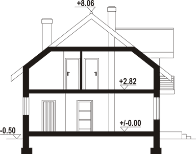 Przekrój budynku w projekcie domu Cedrowo mk1