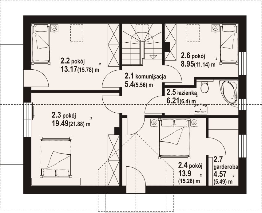Rzut poddasza w projekcie domu Cedrowo mk1