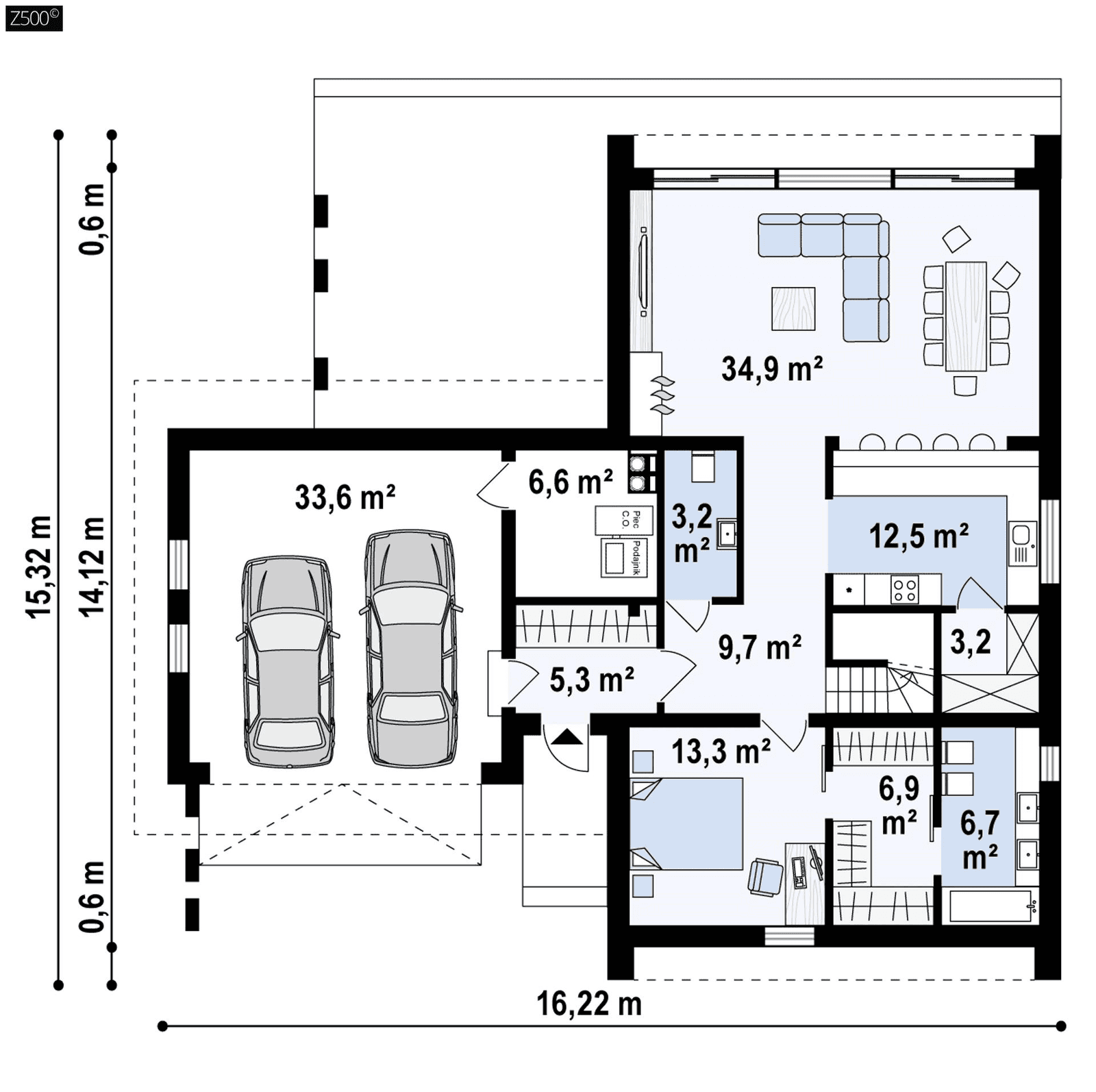 Rzut parteru domu Z357 D w szkielecie drewnianym