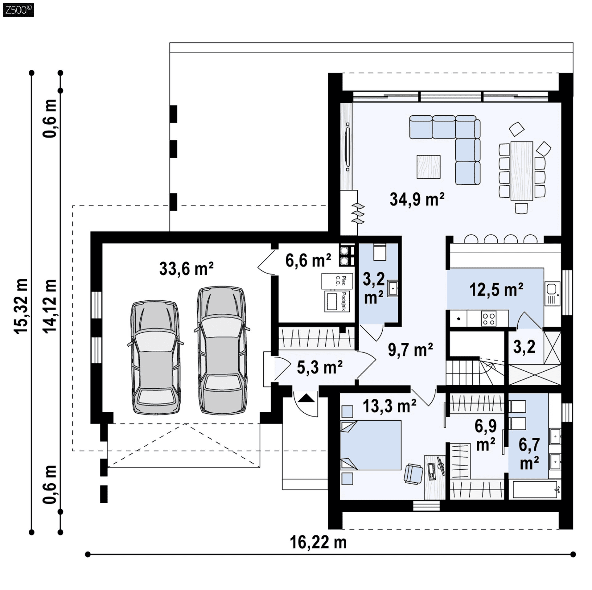 Rzut parteru domu Z357 D w szkielecie drewnianym