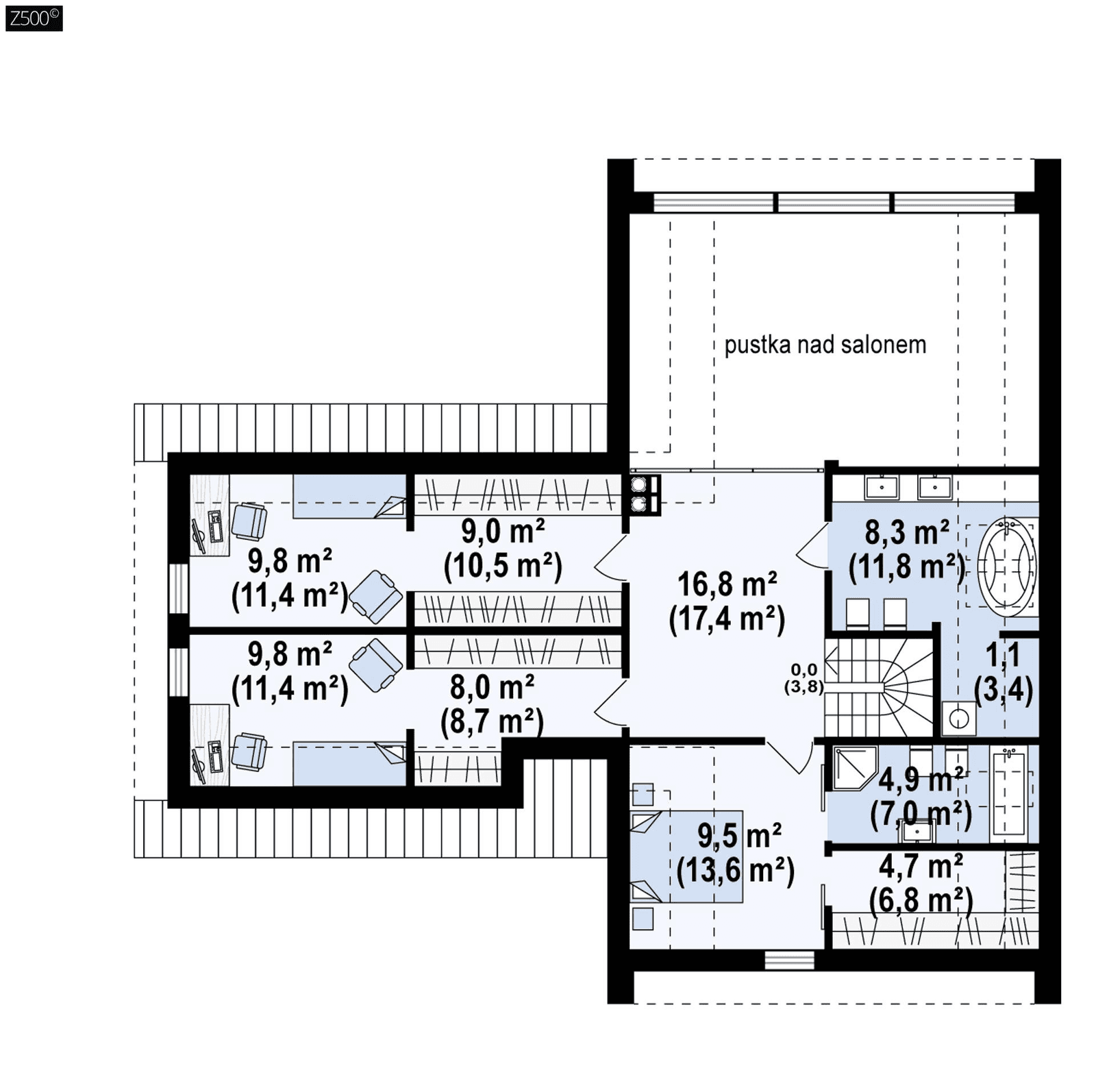 Rzut poddasza domu Z357 D w szkielecie drewnianym