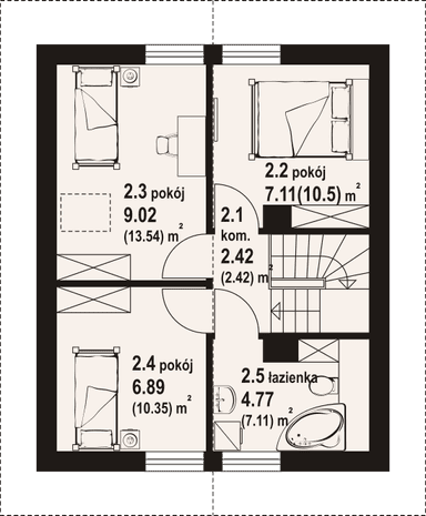 Rzut poddasza domu Gładyszowo aa 70 w konstrukcji bal drewniany