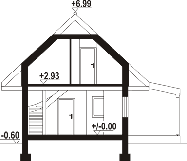 Przekrój domu w konstrukcji bal drewniany Gajówko 13 dw