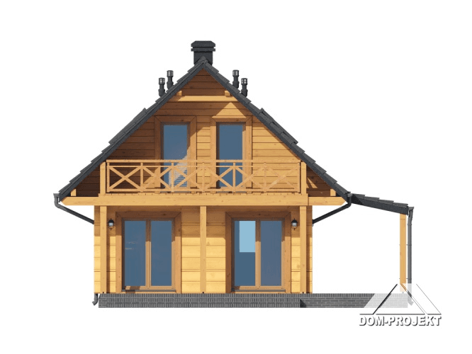 Budowa domu Gajówko 13 dw w konstrukcji bal drewniany - elewacja boczna
