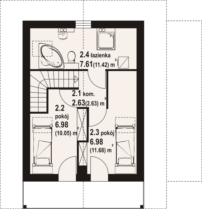 Rzut poddasza - budowa domu Gajówko 13dw w konstrukcji bal drewniany