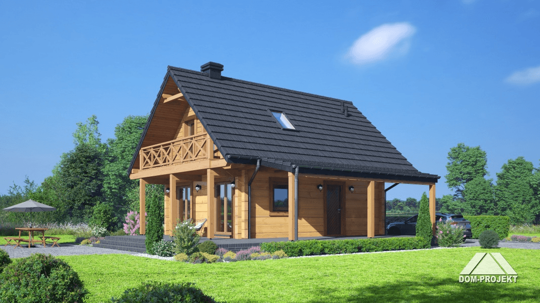 projekt domu Gajówko 13dw z budową w konstrukcji bal drewniany