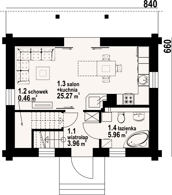 Rzut parteru domu Gródek dw 13