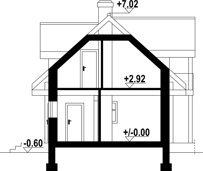 Przekrój w projekcie domu Gródek 13 dw