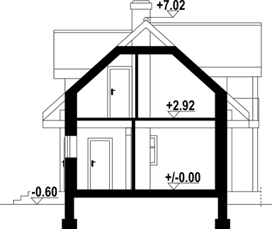 Przekrój w projekcie domu Gródek 13 dw