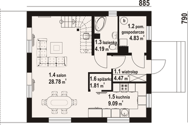 Rzut domu z bala drewnianego Gryfice