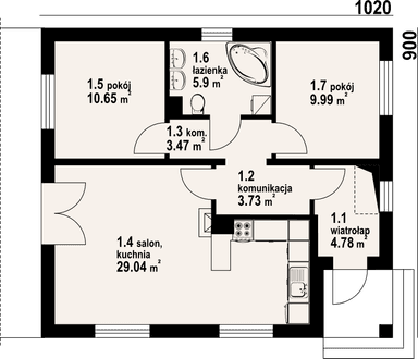 Rzut parteru domu Orzeszkowo w konstrukcji bal drewniany