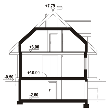 Przekrój porjektu domu jednorodzinnego Bartne dw 29