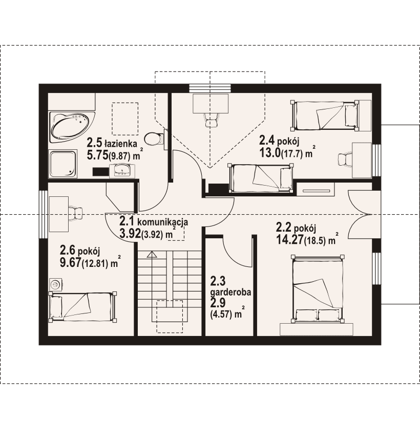 Rzut poddasza projektu domu Bartne dw29