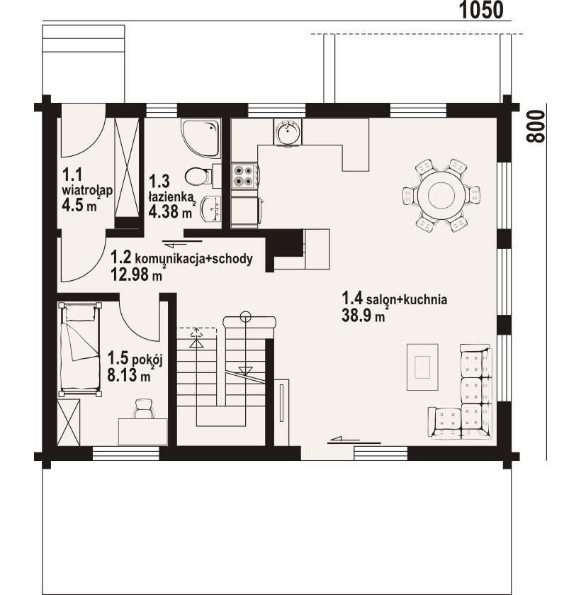 Rzut parteru domu jednorodzinnego bartne dw 29