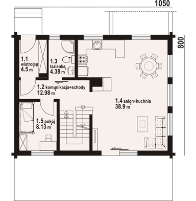 Rzut parteru domu jednorodzinnego bartne dw 29