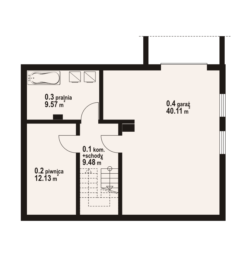 Rzut piwnicy w projekcie domu z budową bartne dw29