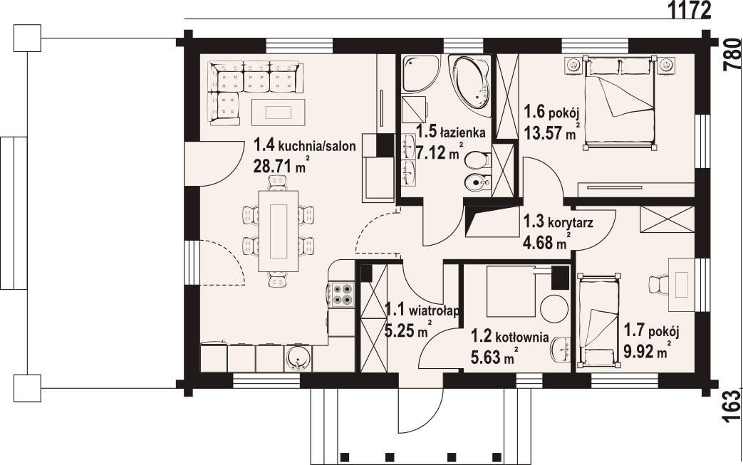 Rzut parteru domu Zawoja dw 7