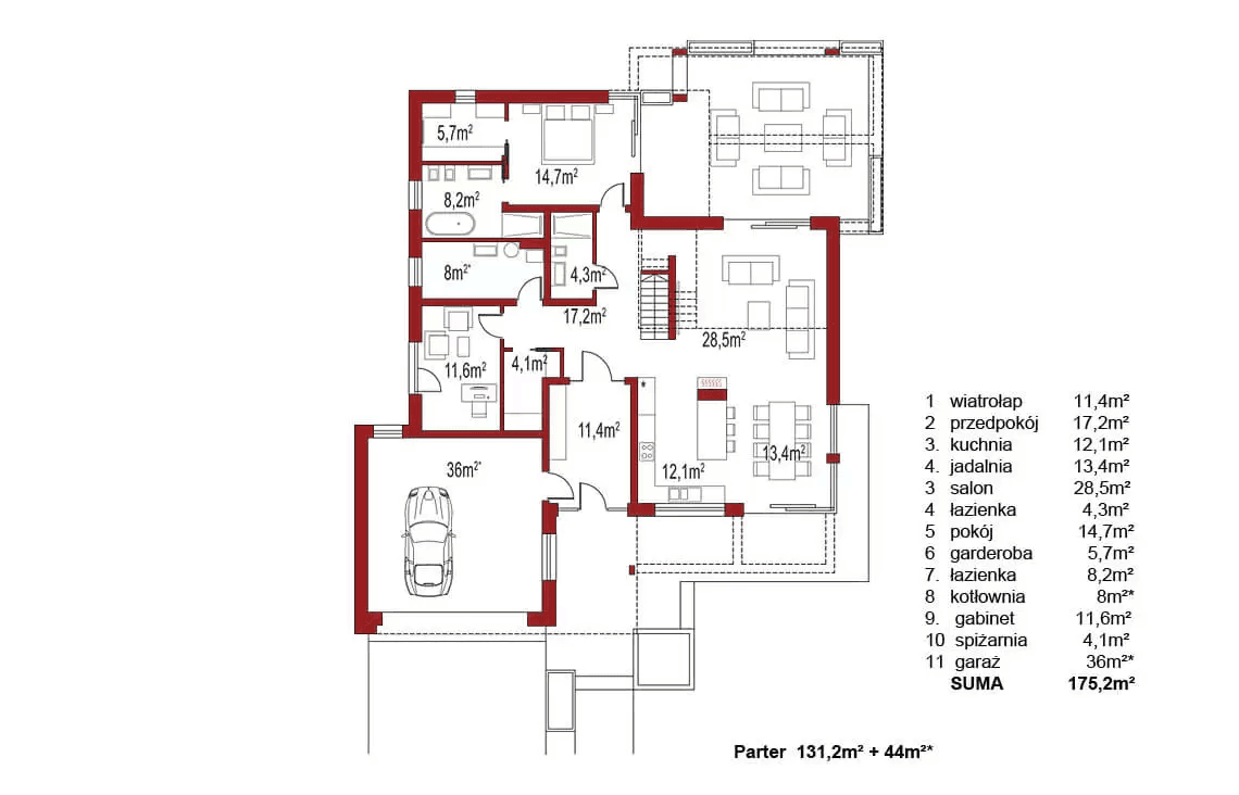 Rzut parteru domu jednorodzinnego Alexandria