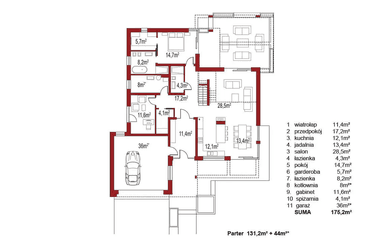 Rzut parteru domu jednorodzinnego Alexandria