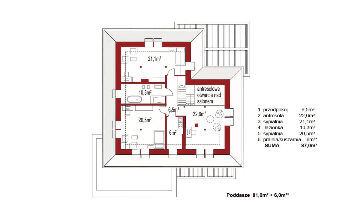 Rzut poddasza domu jednorodzinnego Alexandria