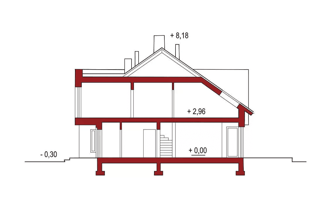 Przekrój projektu domu Andrea 3 segmenty