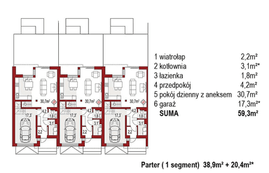 Rzut parteru projektu domu Andrea 3 segmenty