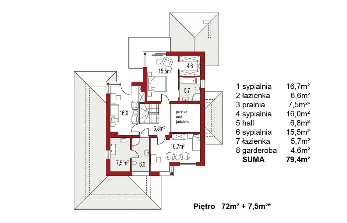 Rzut piętra domu Carmen Magdalena A z piwnicą