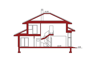 Przekrój projektu domu Carmen Magdalena B 30 stopni