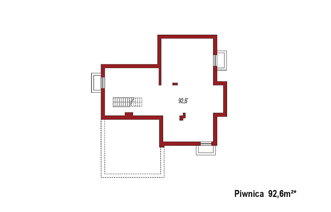 Rzut piwnicy projektu domu jednorodzinnego Carmen Magdalena C 30 stopni