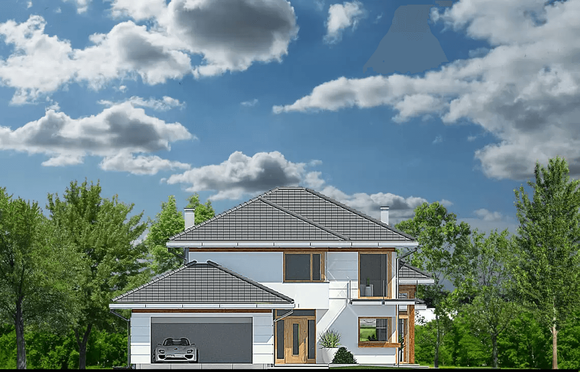 Elewacja frontowa projektu domu jednorodzinnego Carmen Magdalena Lux