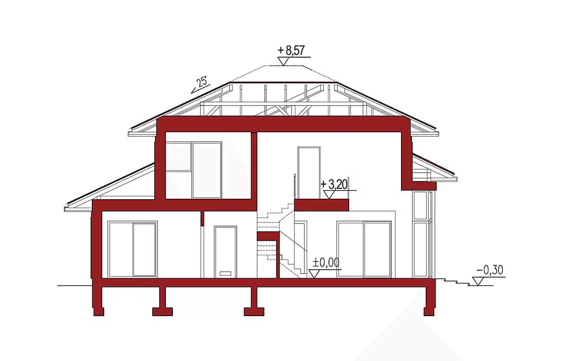 Przekrój projektu domu jednorodzinnego Carmen Magdalena Lux