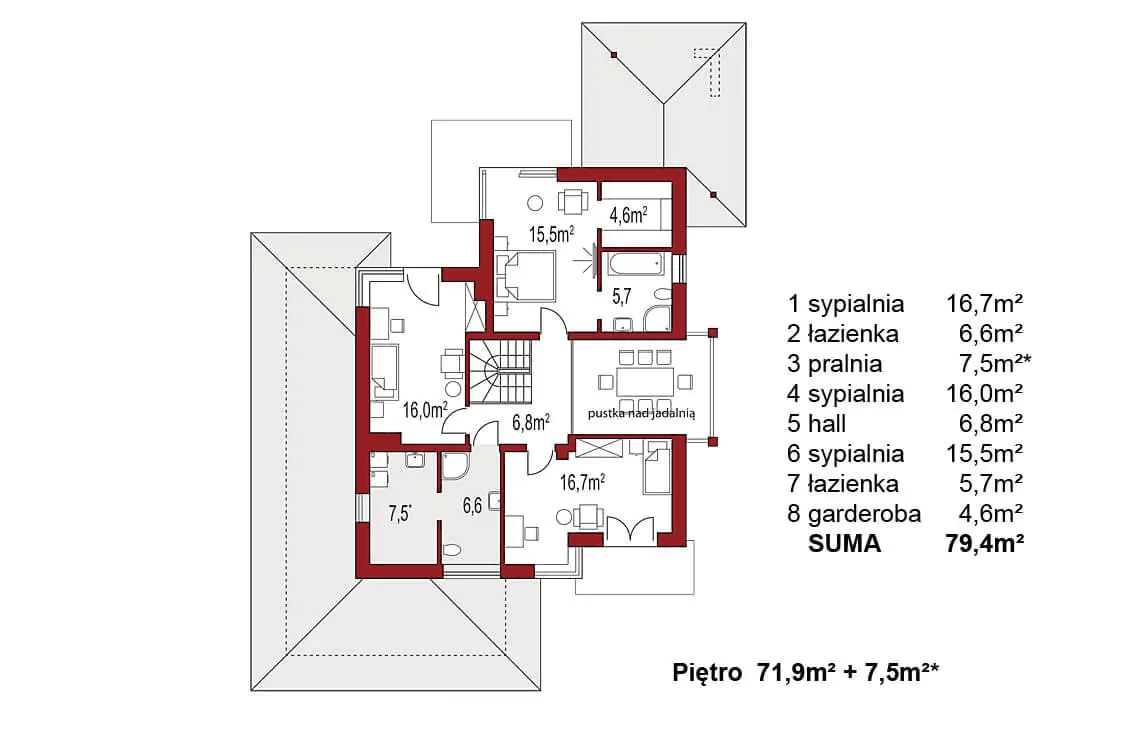 Rzut piętra projektu domu jednorodzinnego Carmen Magdalena Optima A