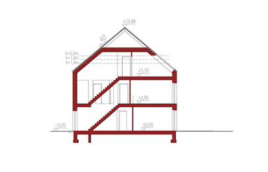 Przekrój w projekcie domu DUO 48+82