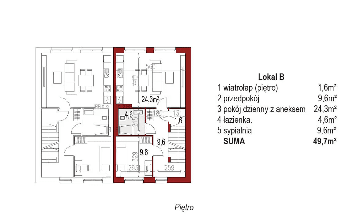 Rzut poddasza lokal B w projekcie DUO 4882